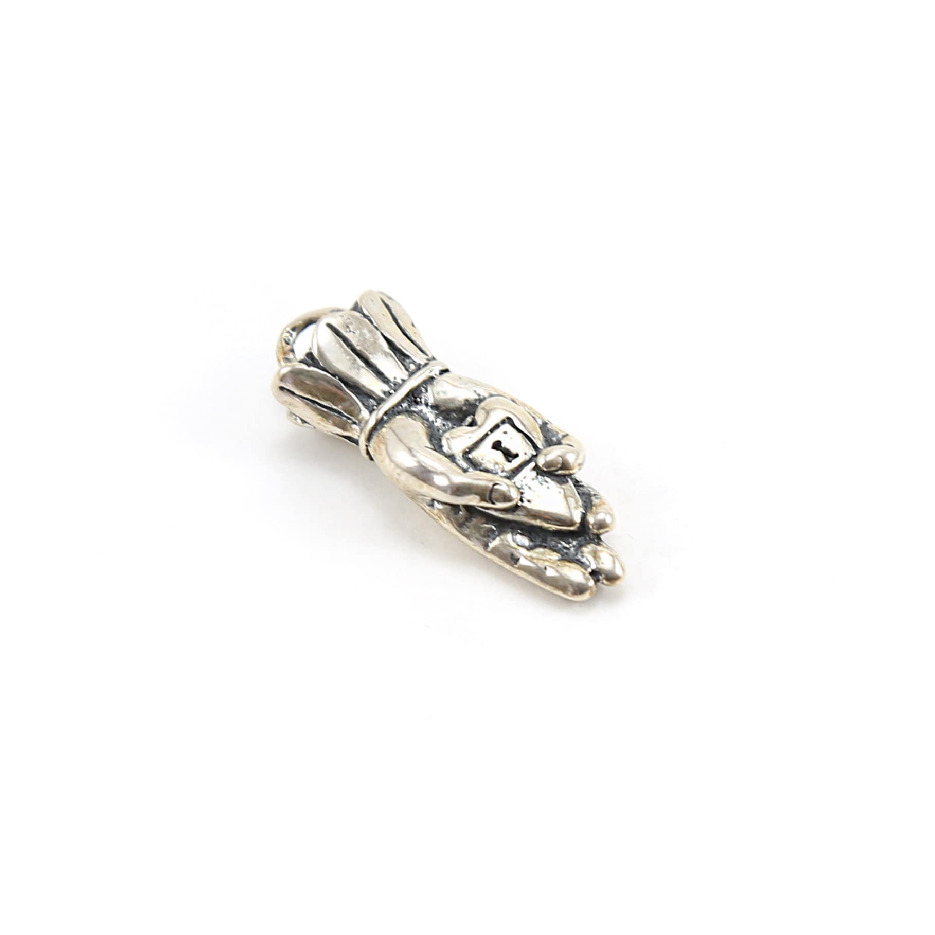 30mmx10mm Sterling Silver Vintage Inspired Thick Hand Holding Heart Pendant