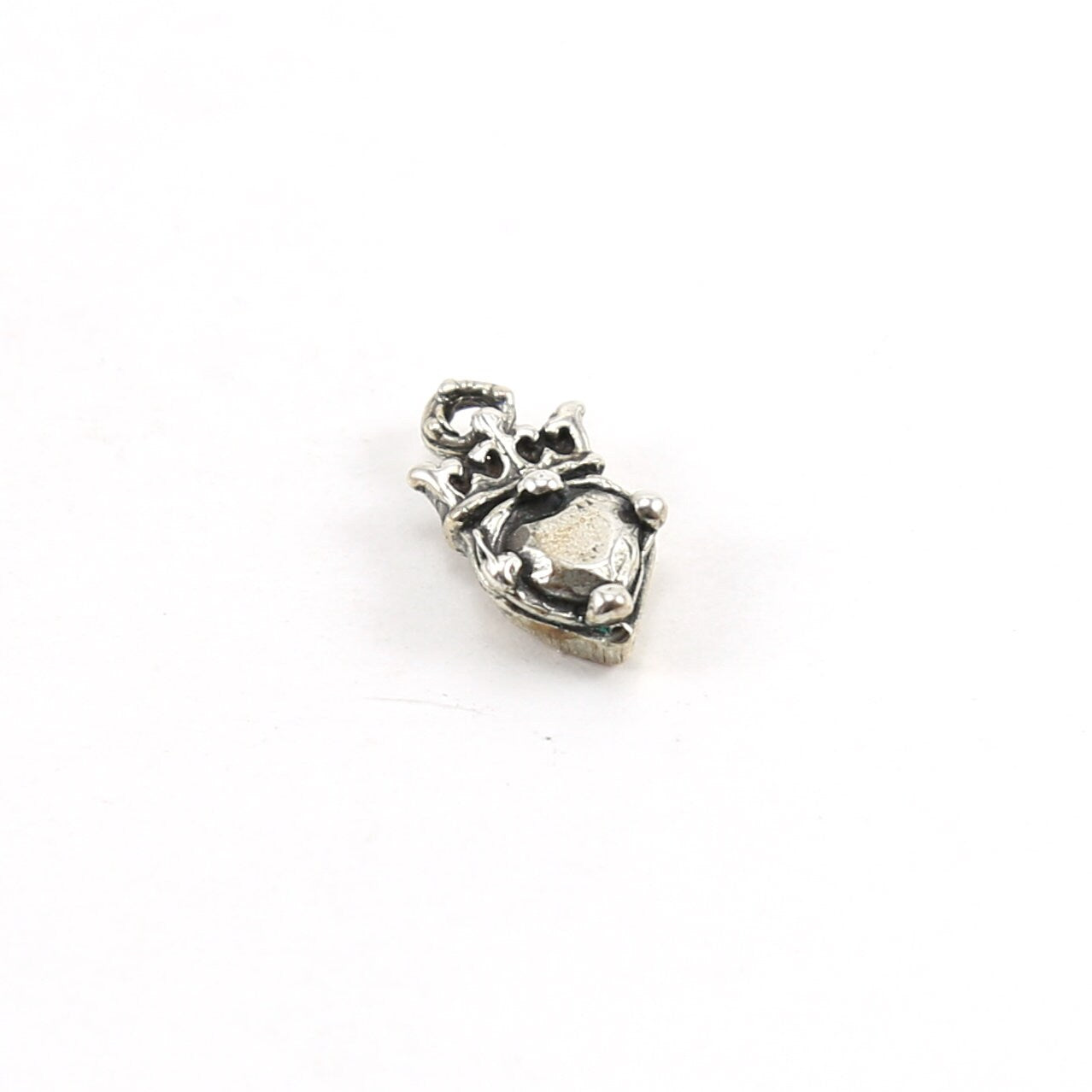 15mmx7mm Sterling Silver Faceted Jewel Heart with Crown Charm Queen Princess