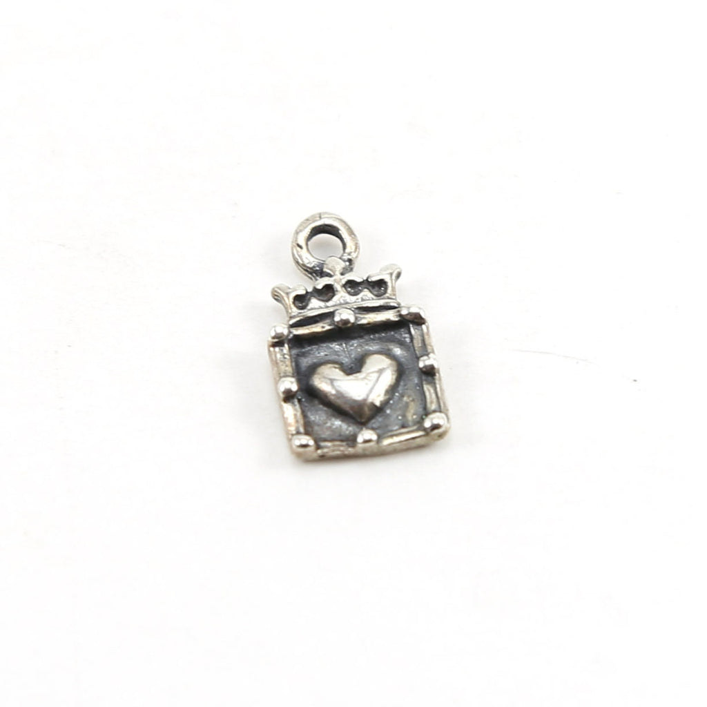 17mmx9mm Sterling Silver Square Heart with Crown Charm Queen Princess Charm