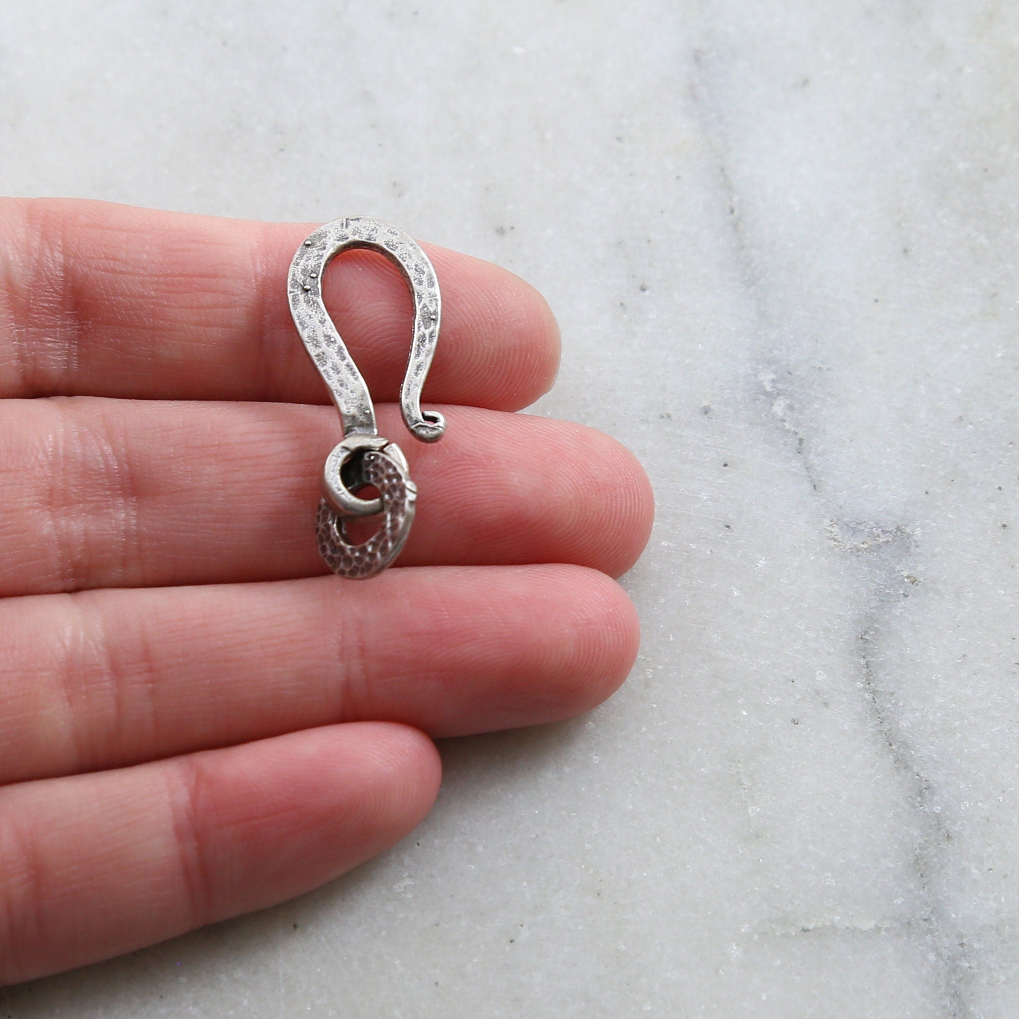 Sterling Silver or Vermeil Hammered Textured Large Flat Hook Clasp in or Chain