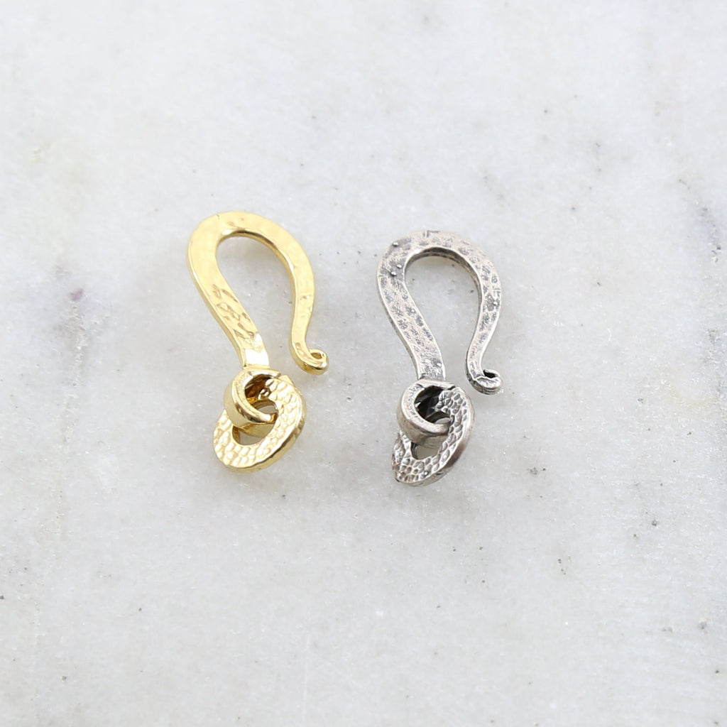 Sterling Silver or Vermeil Hammered Textured Large Flat Hook Clasp in or Chain