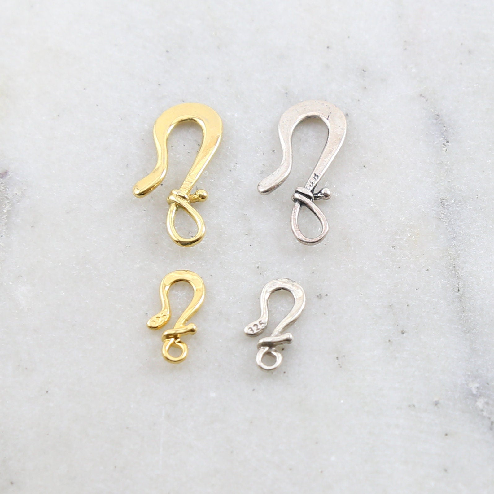 Sterling Silver or Vermeil Organic Shape Flat Twist Wrap Hook Clasp Small