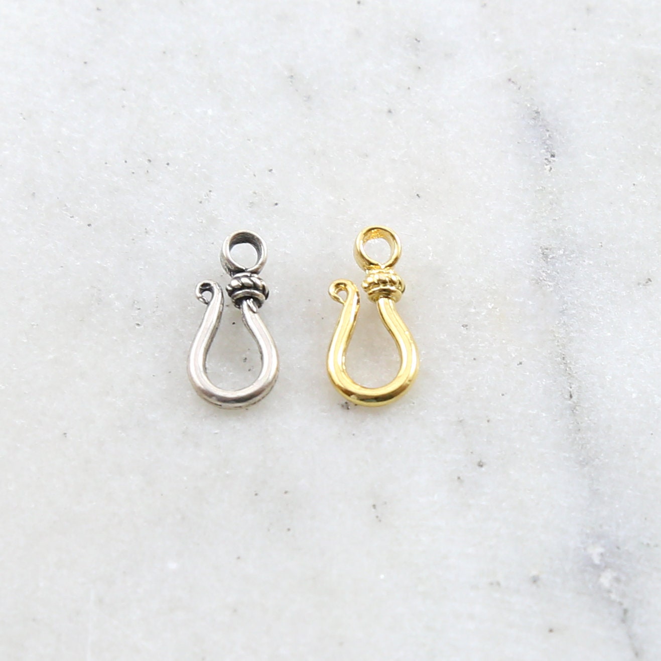 Sterling Silver or Vermeil Small Hook Clasp with Bali Bead Style Design