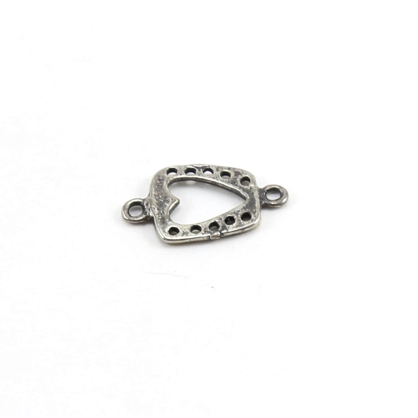 Sterling Silver Whimsical Boxed Heart Cut Out Charm Connector in Dainty