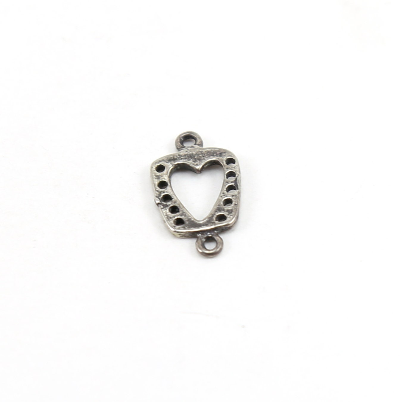 Sterling Silver Whimsical Boxed Heart Cut Out Charm Connector in Dainty