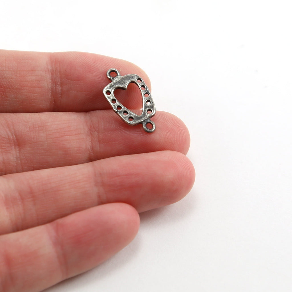 Sterling Silver Whimsical Boxed Heart Cut Out Charm Connector in Dainty