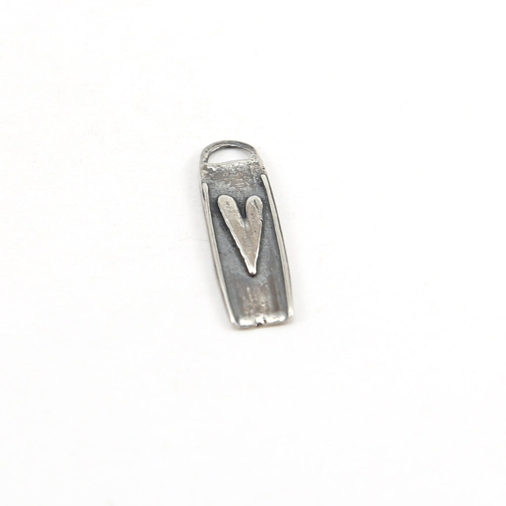 Sterling Silver Long Heart Bar Charm in Dainty Thin Heart Love Pendant