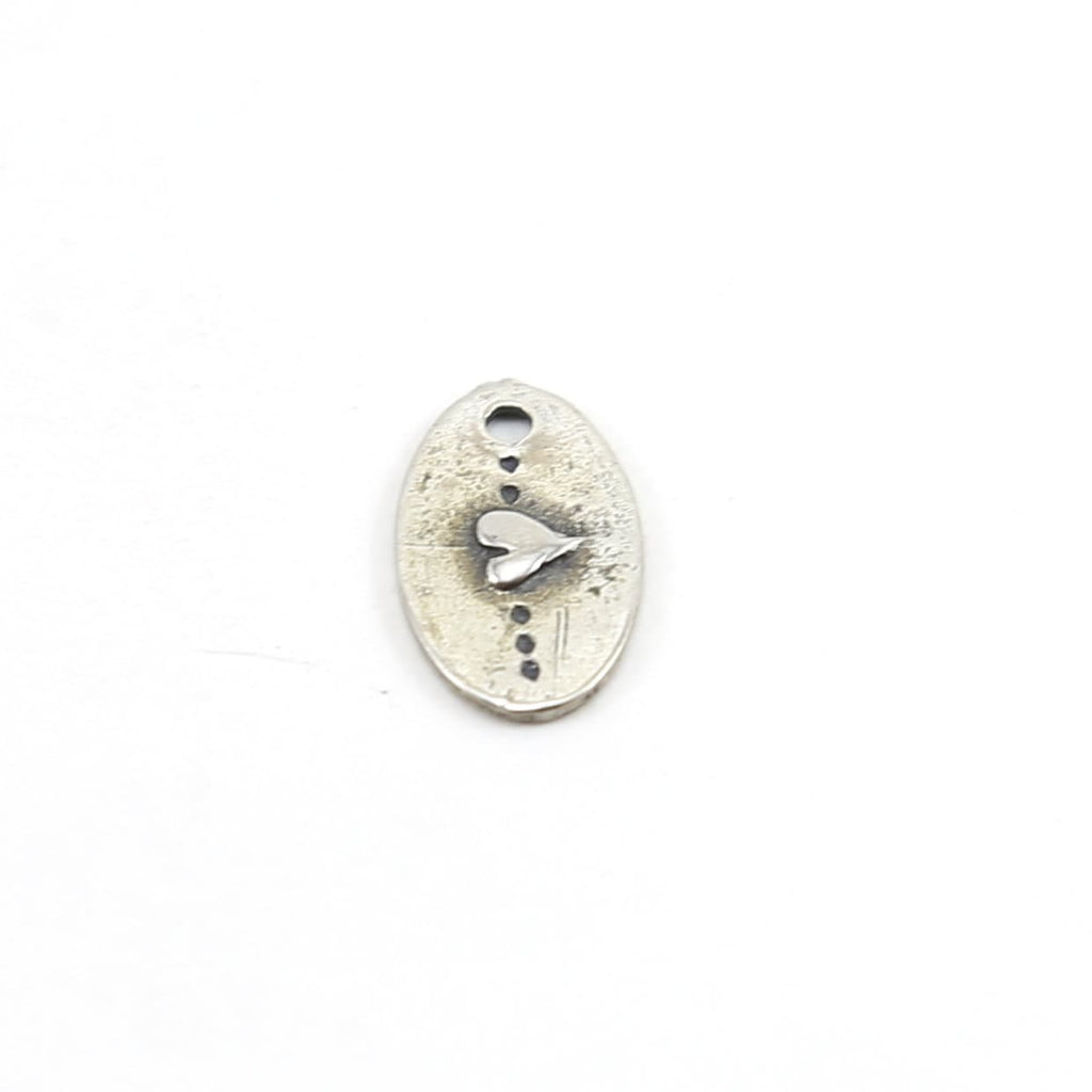 Sterling Silver Dainty Oval Raised Heart Tag Charm in Delicate Thin