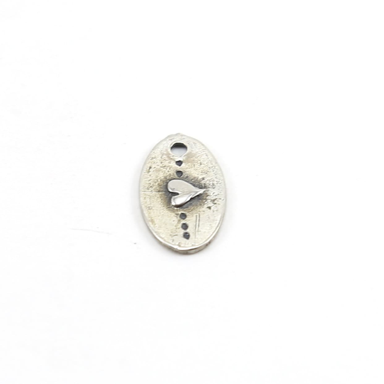 Sterling Silver Dainty Oval Raised Heart Tag Charm in Delicate Thin