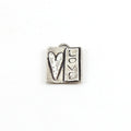 12mmx9mm Sterling Silver Whimsical Square Heart with LOVE Charm Curly Swirl
