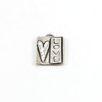 12mmx9mm Sterling Silver Whimsical Square Heart with LOVE Charm Curly Swirl