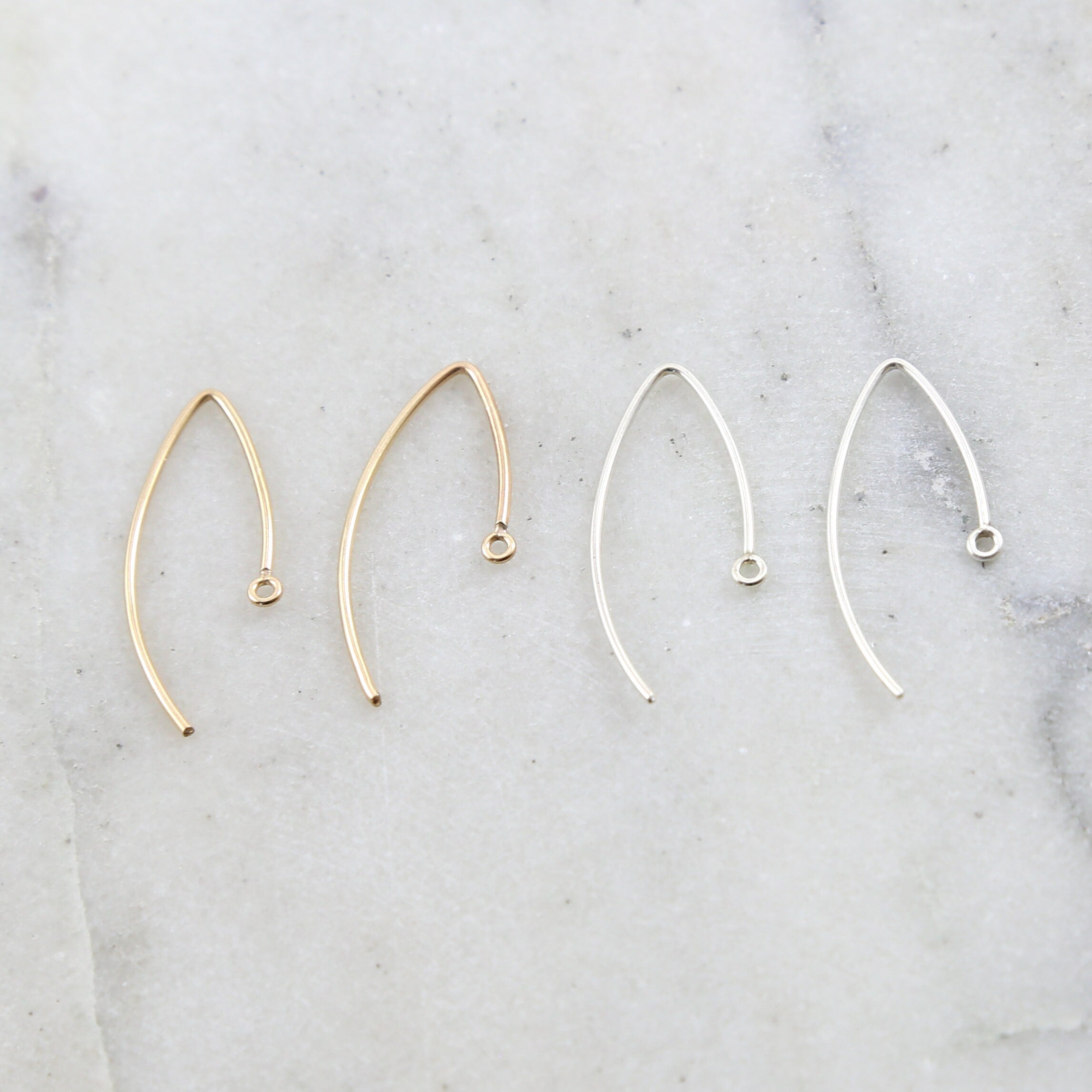 Sterling Silver or 14K Gold Filled Minimal Long Elongated Leaf Ear Wire (2pc)