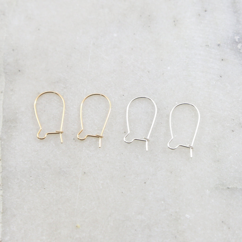 Sterling Silver or 14K Gold Filled Kidney Ear Wire Lightweight Thin (2pc)