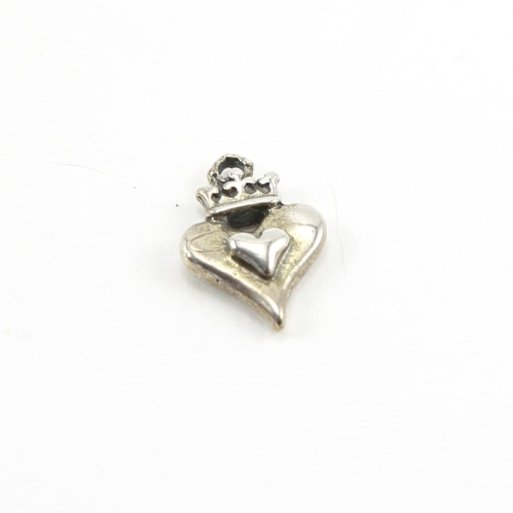 18mmx13mm Sterling Silver Thick Double Heart with Crown Charm Queen Princess