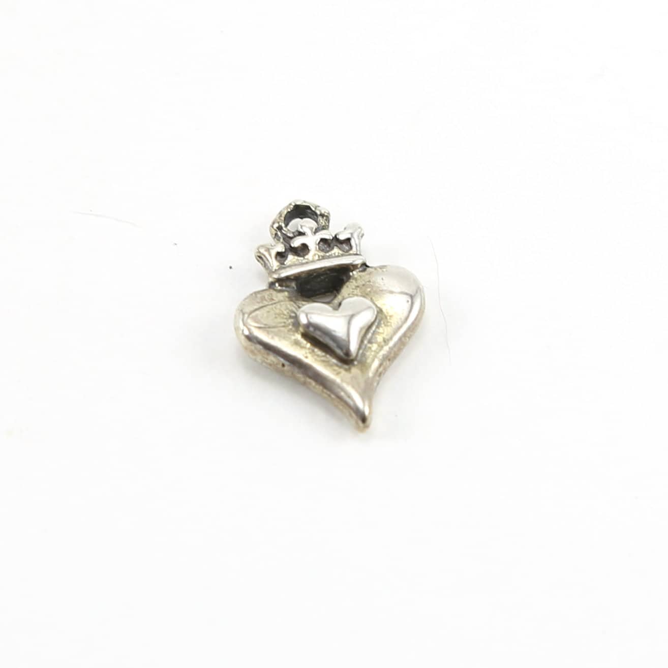 18mmx13mm Sterling Silver Thick Double Heart with Crown Charm Queen Princess