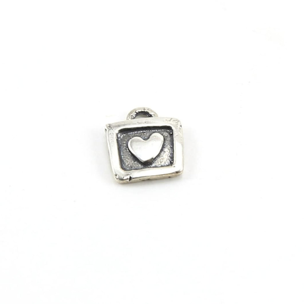 10mmx9mm Sterling Silver Tiny Square Heart Picture Frame Charm Love Friendship