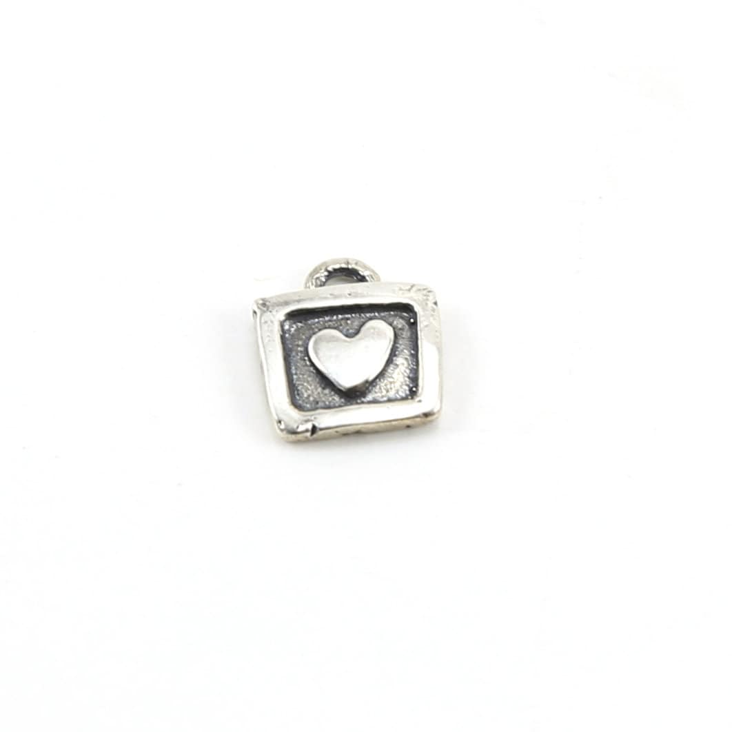 10mmx9mm Sterling Silver Tiny Square Heart Picture Frame Charm Love Friendship