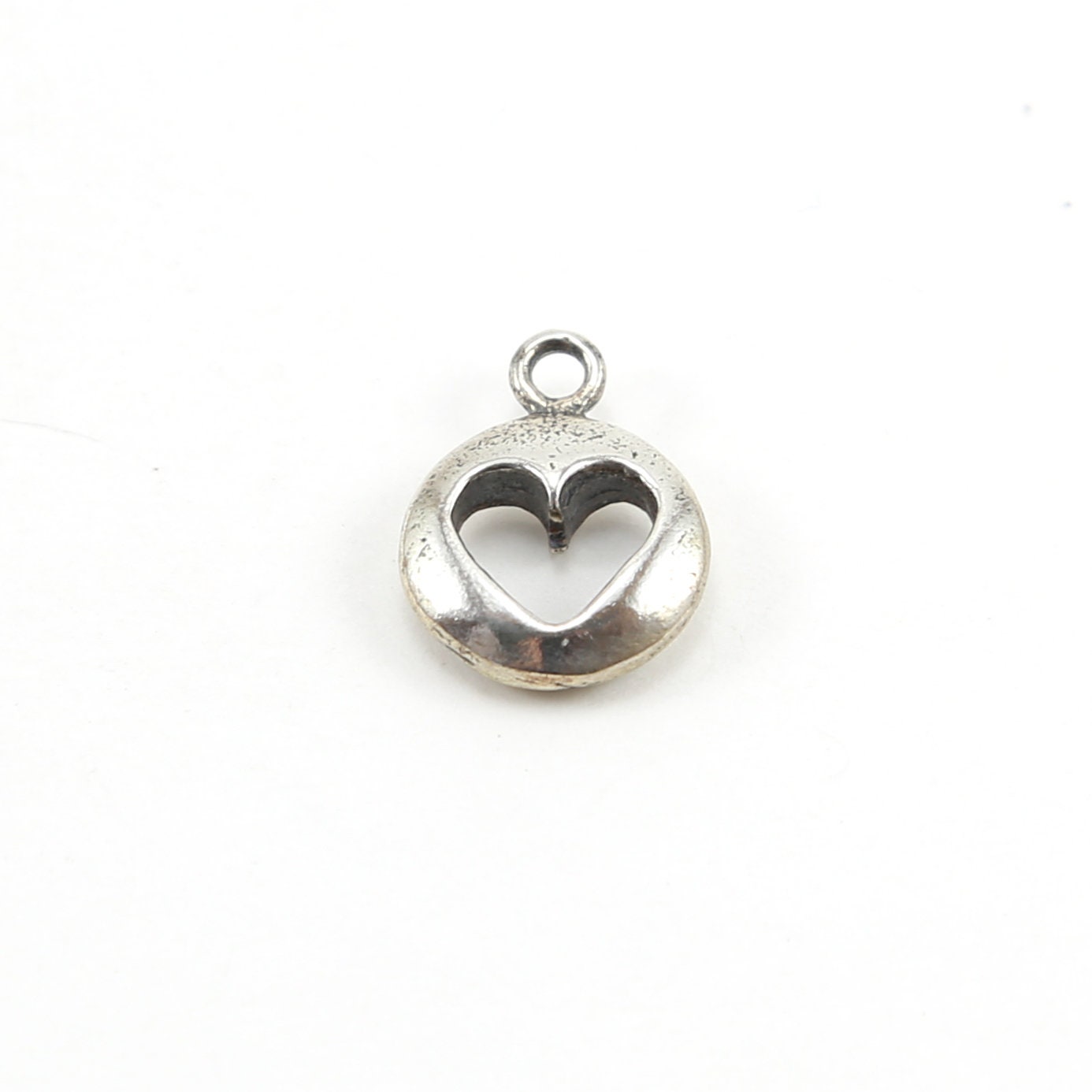 Sterling Silver Thick Round Heart Cut Out Charm Love Friendship