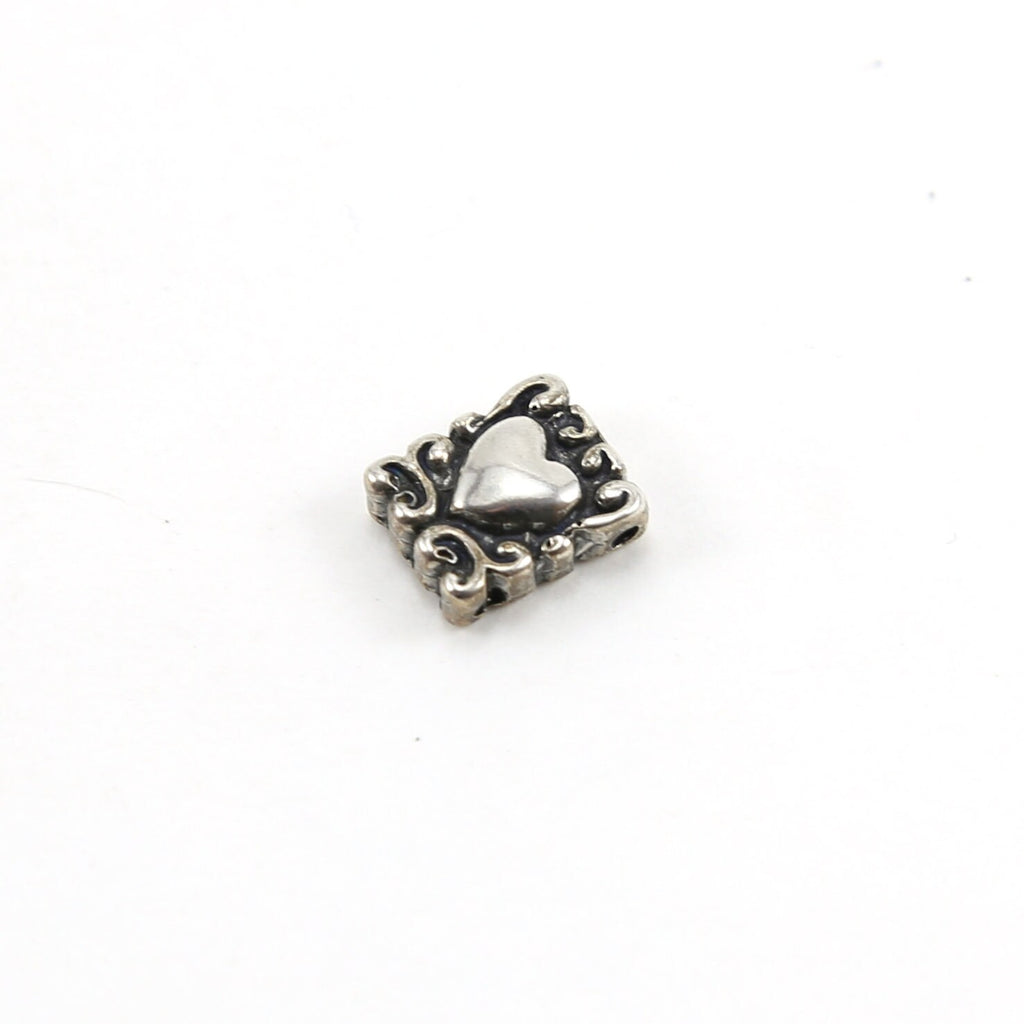 11mmx9mm Sterling Silver Swirl Rectangle Heart Bead Charm Love Friendship