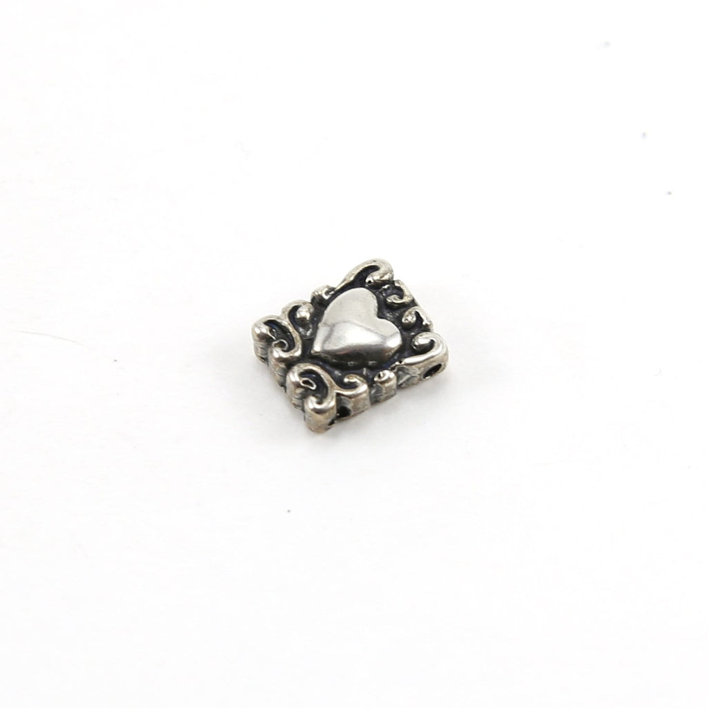 Sterling Silver Swirl Rectangle Heart Bead Charm Love Friendship