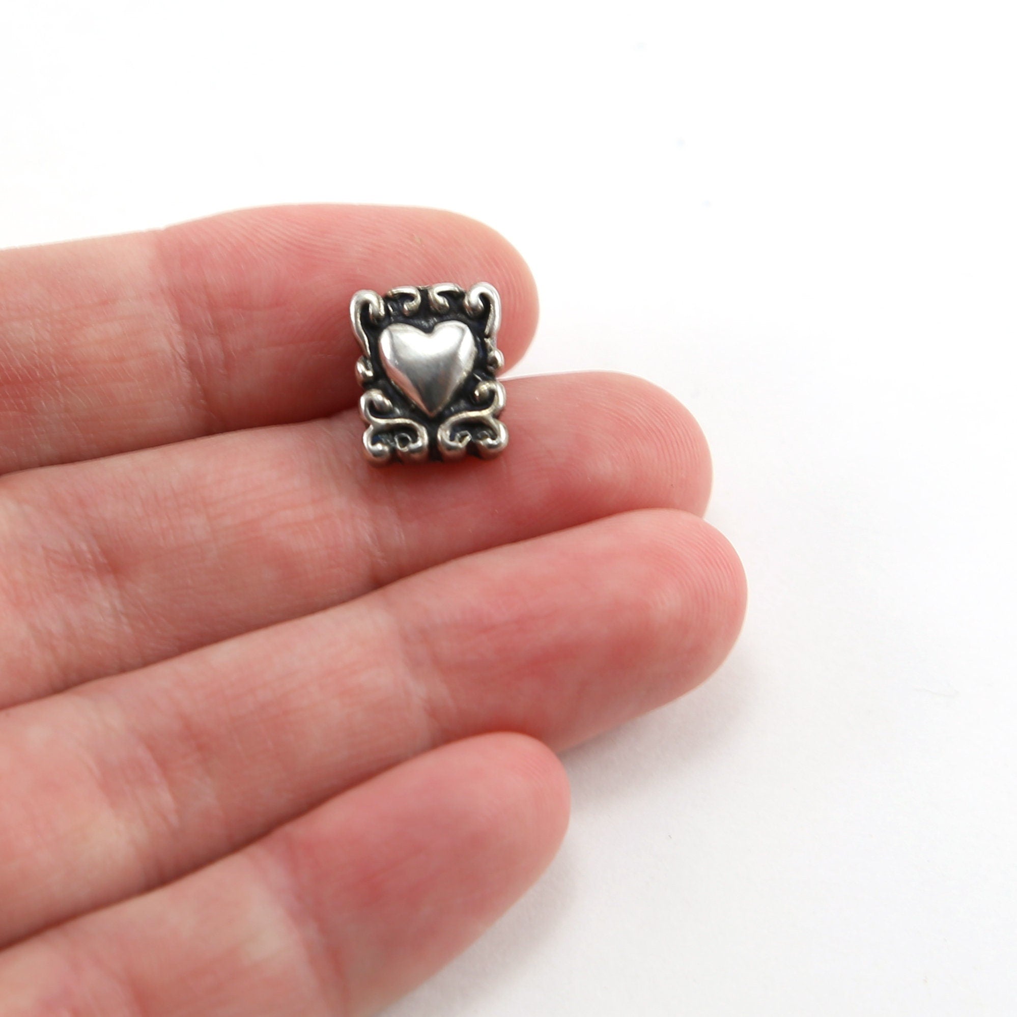 11mmx9mm Sterling Silver Swirl Rectangle Heart Bead Charm Love Friendship