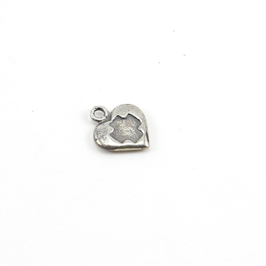 Sterling Silver Small Double Sided Heart Charm with Stamped Heart