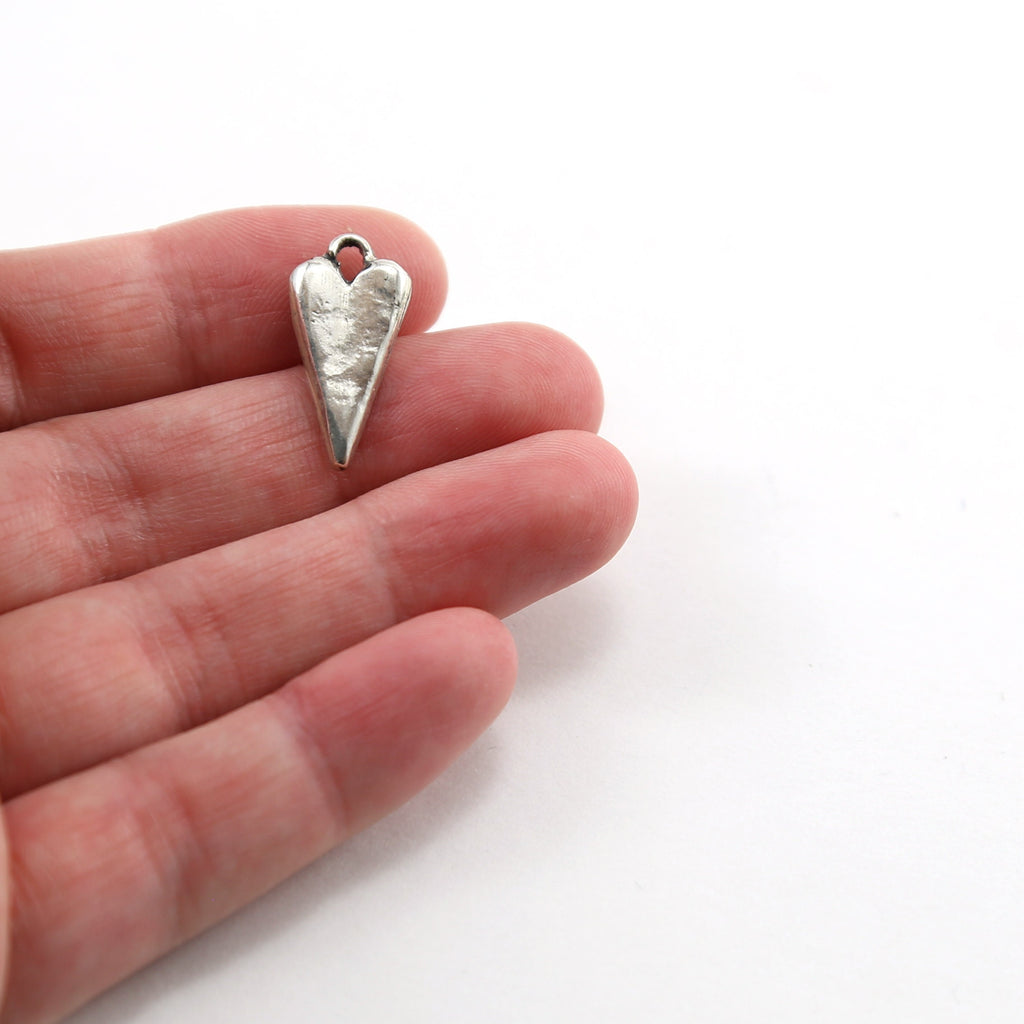 Sterling Silver Thick Sturdy Elongated Heart Charm in Dainty Love