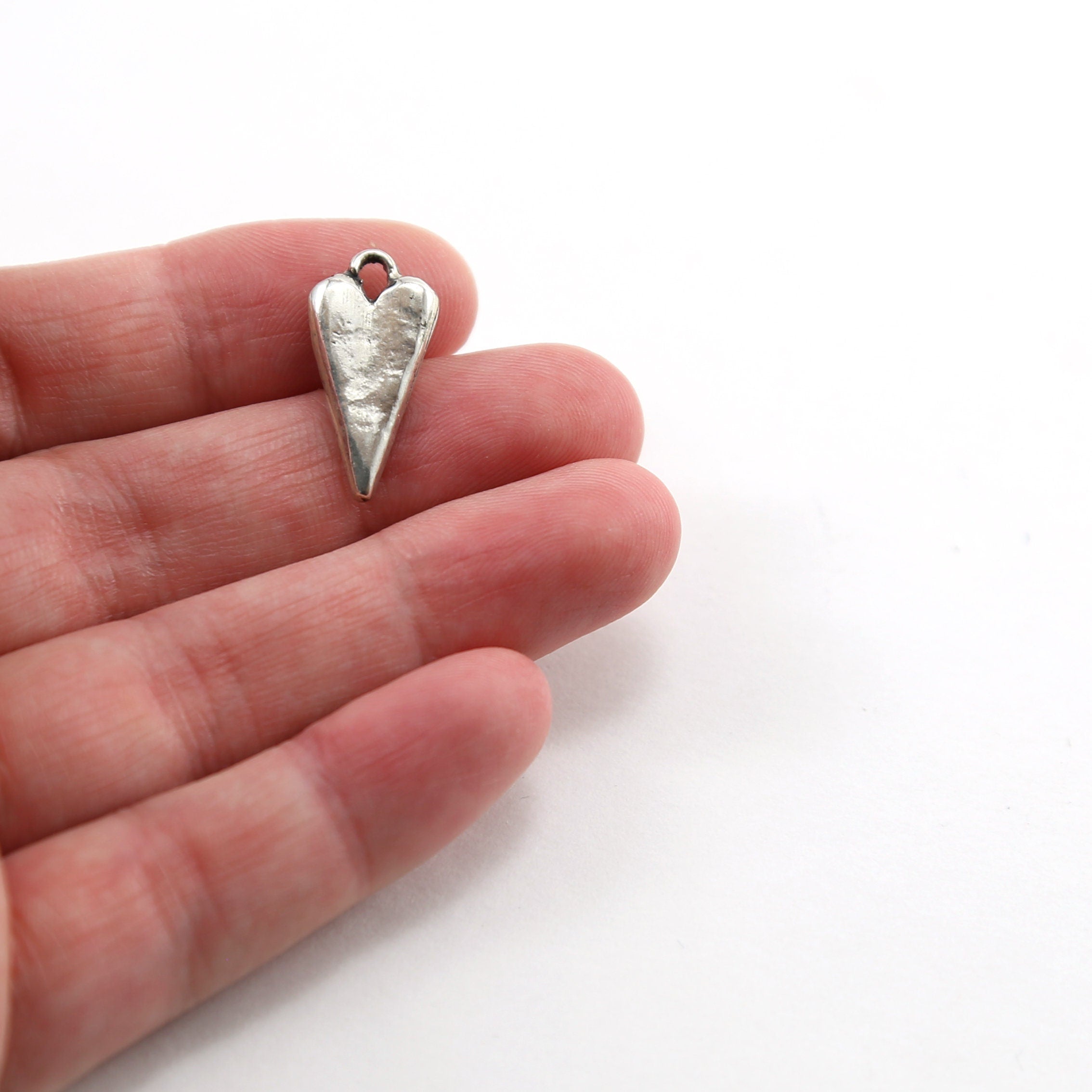 Sterling Silver Thick Sturdy Elongated Heart Charm in Dainty Love