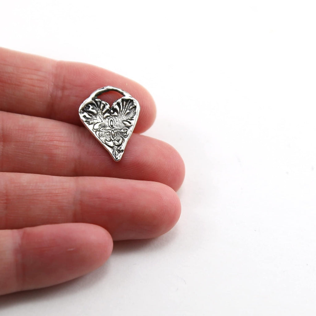 Sterling Silver Lace Imprint Heart Charm Love Sisters Mother Daughter