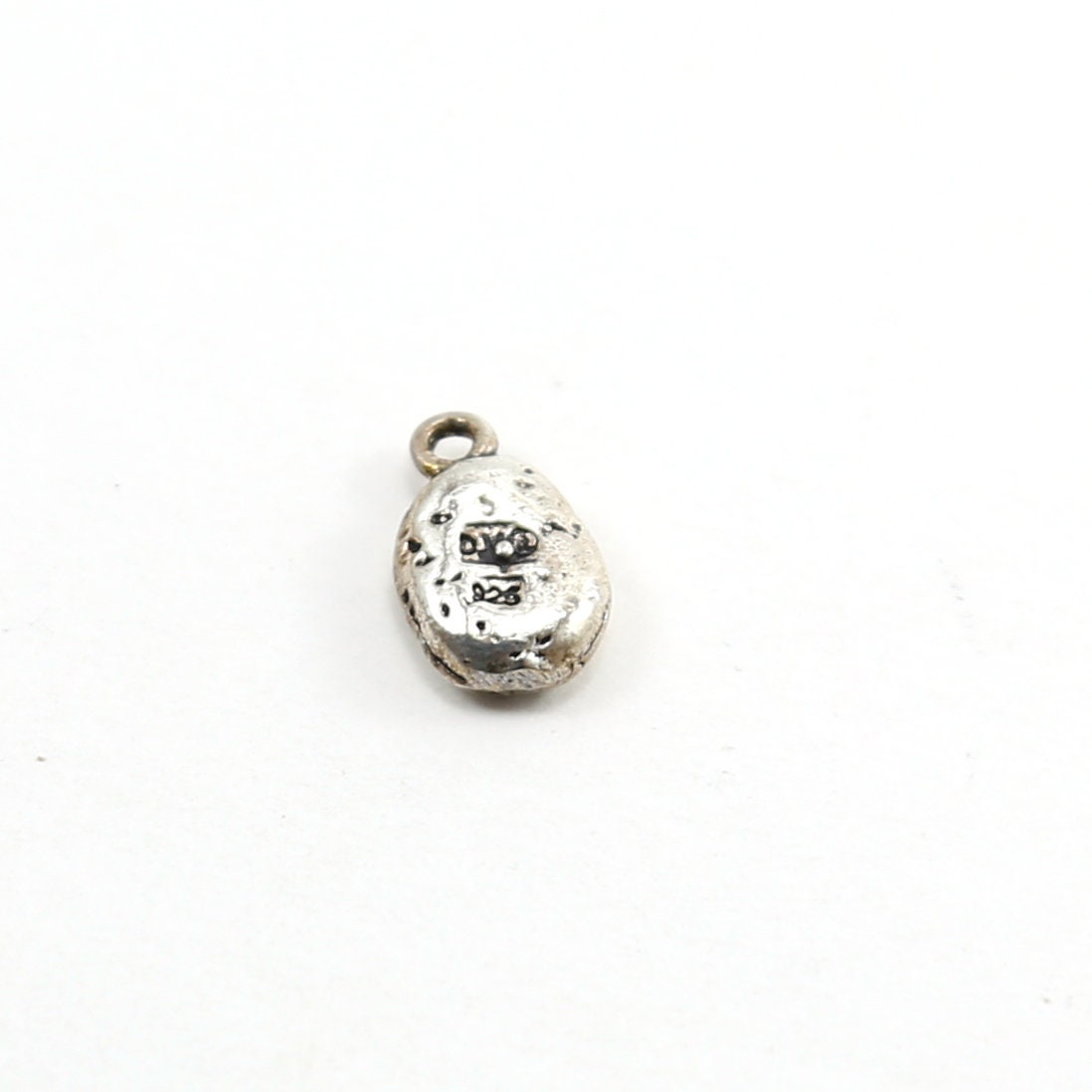 Sterling Silver Organic Shaped Thick Stamped Heart Oval Tag Charm