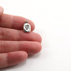 Sterling Silver Organic Shaped Thick Stamped Heart Oval Tag Charm