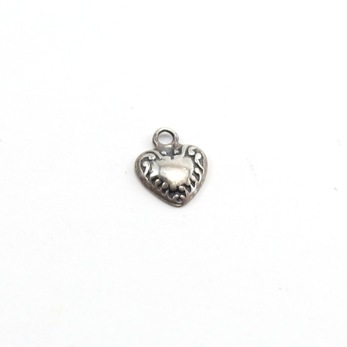 Sterling Silver Dainty Heart with Engraved Curly Sides Charm in Dainty