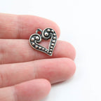 Sterling Silver Dotted Beaded Heart Charm in Love Sisters Mother
