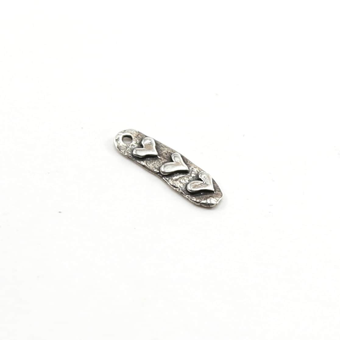 16mm X5mm Sterling Silver Delicate Three Heart Trio Stacked Bar Charm