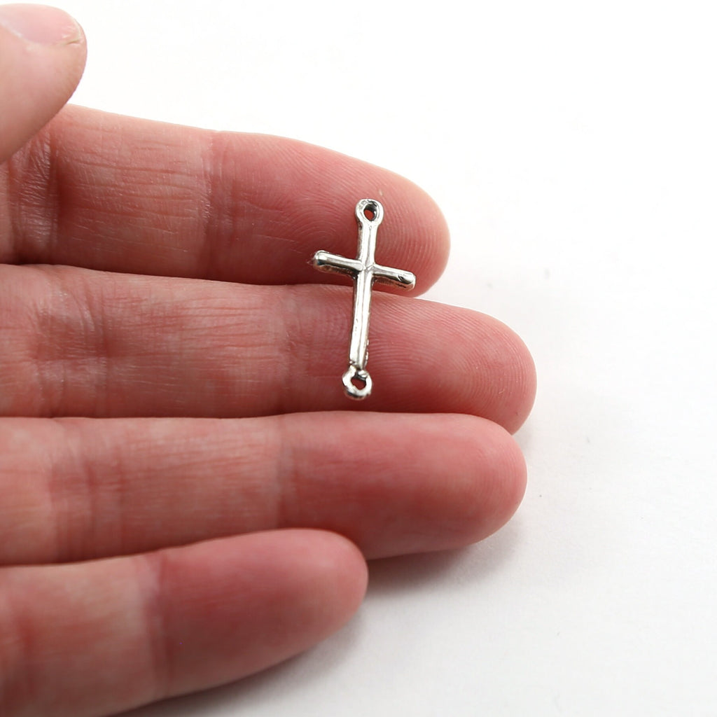 Sterling Silver or Vermeil or Dainty Horizontal Cross Connector Link Charm