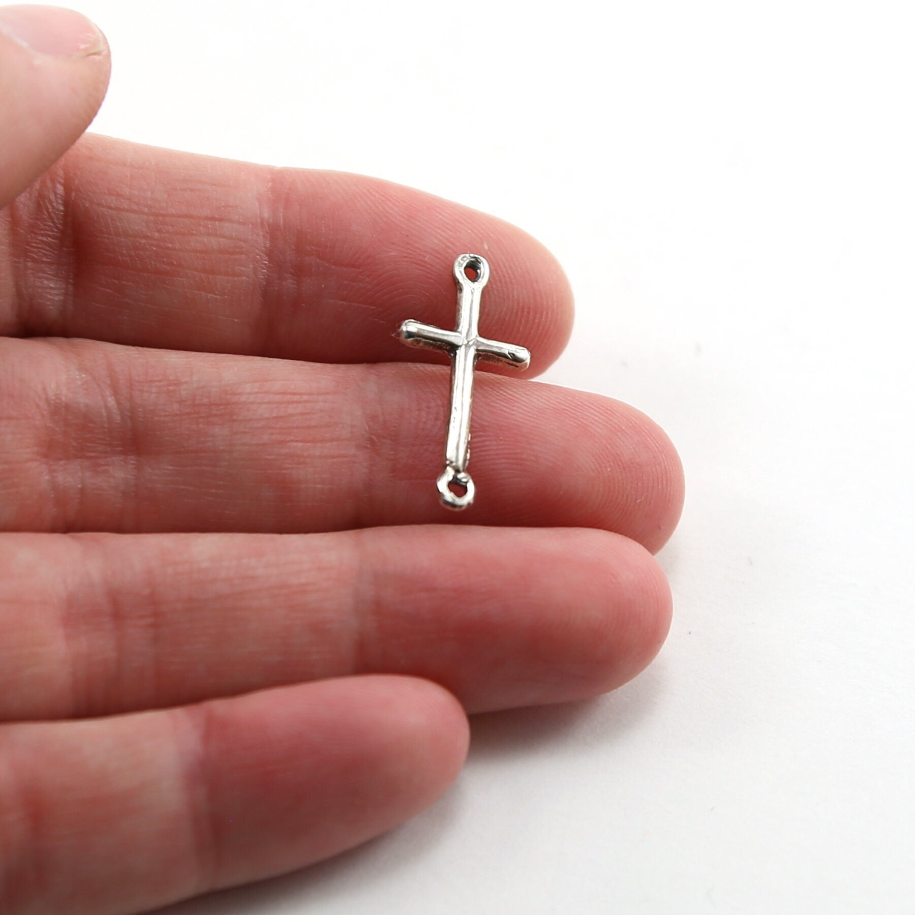 Sterling Silver or Vermeil or Dainty Horizontal Cross Connector Link Charm