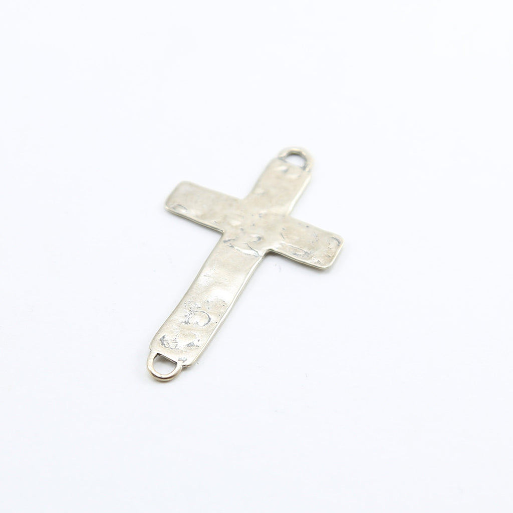 Sterling Silver Large Hammered Textured Horizontal Flat Cross Connector