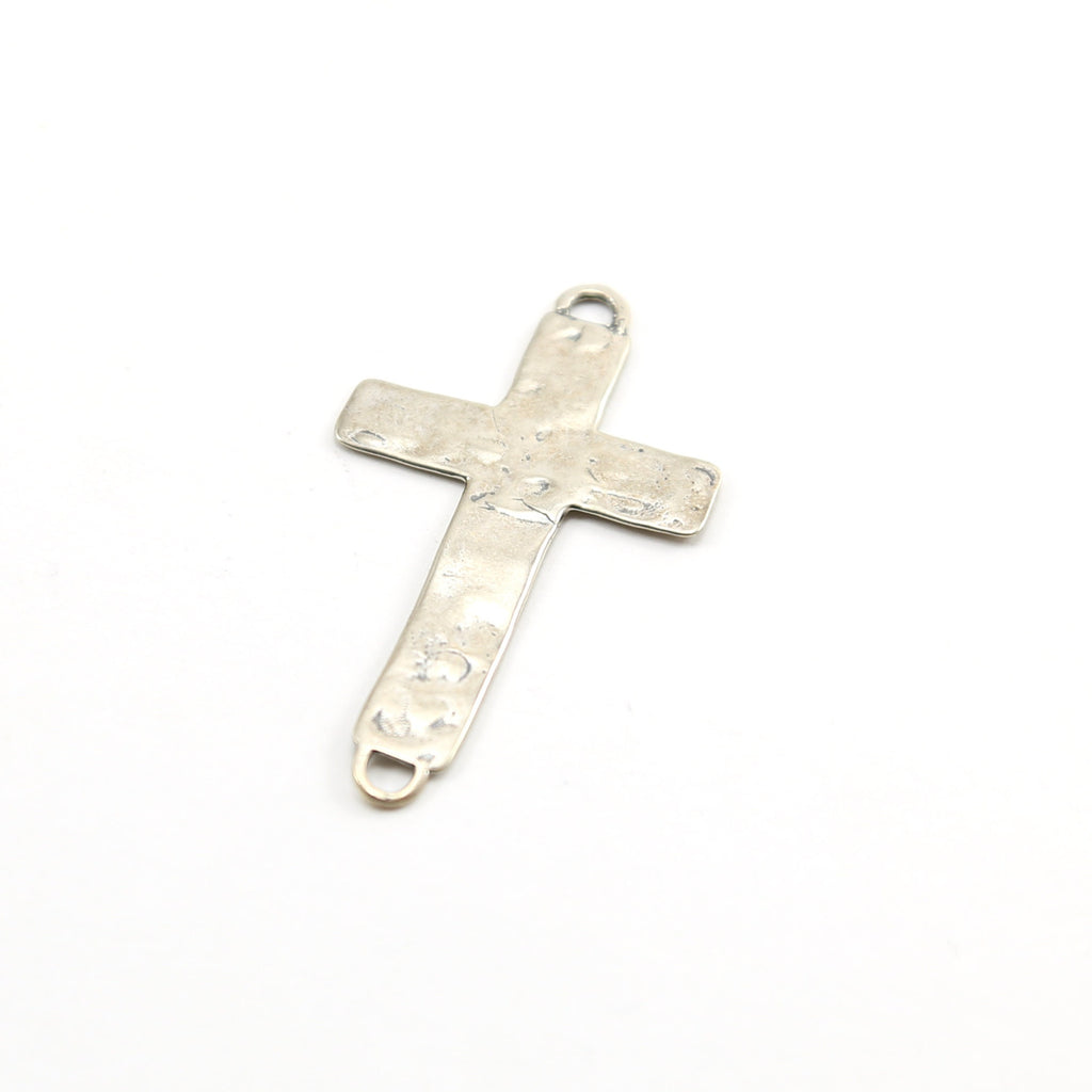 Sterling Silver Large Hammered Textured Horizontal Flat Cross Connector