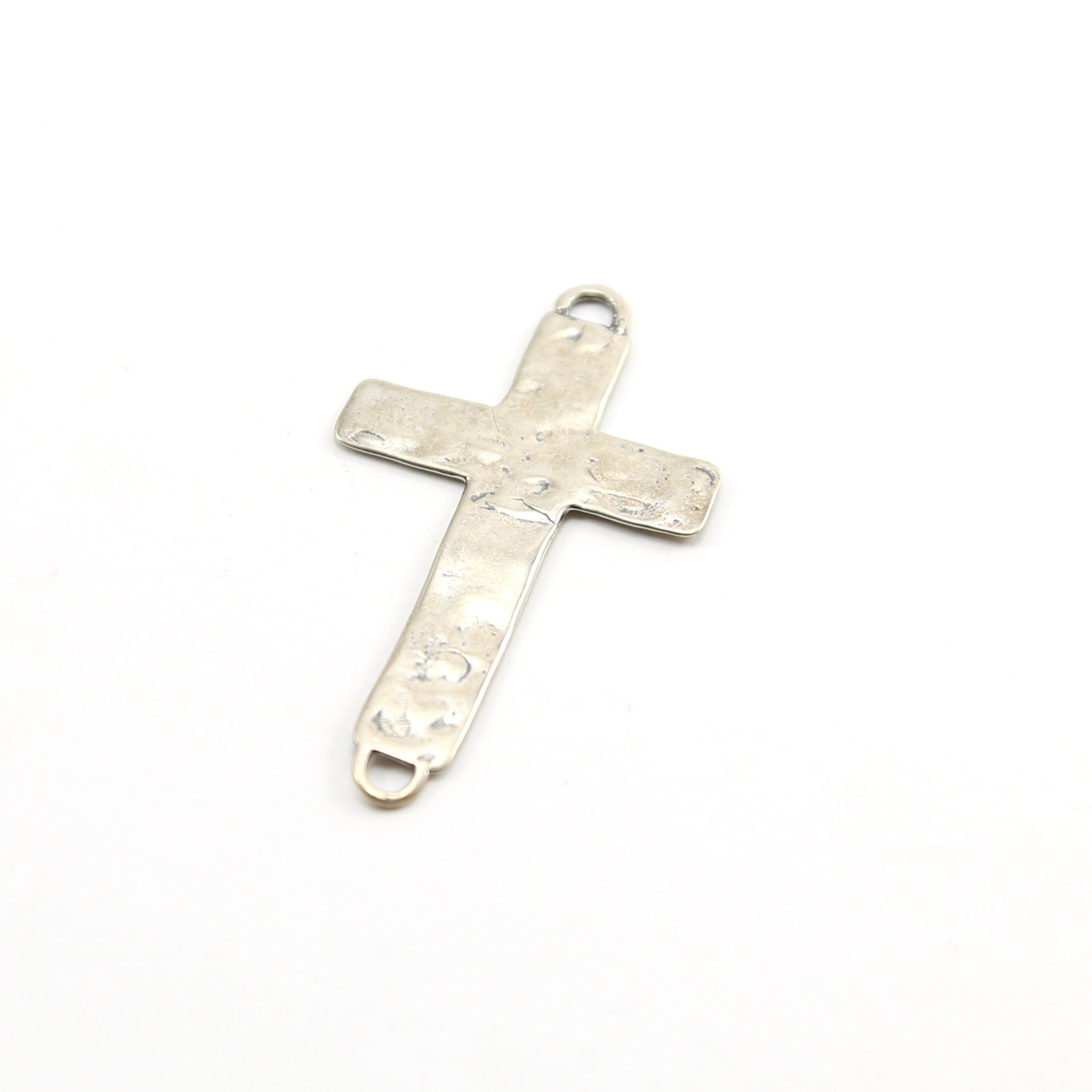 Sterling Silver Large Hammered Textured Horizontal Flat Cross Connector