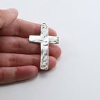 Sterling Silver Large Hammered Textured Flat Cross Charm Pendant