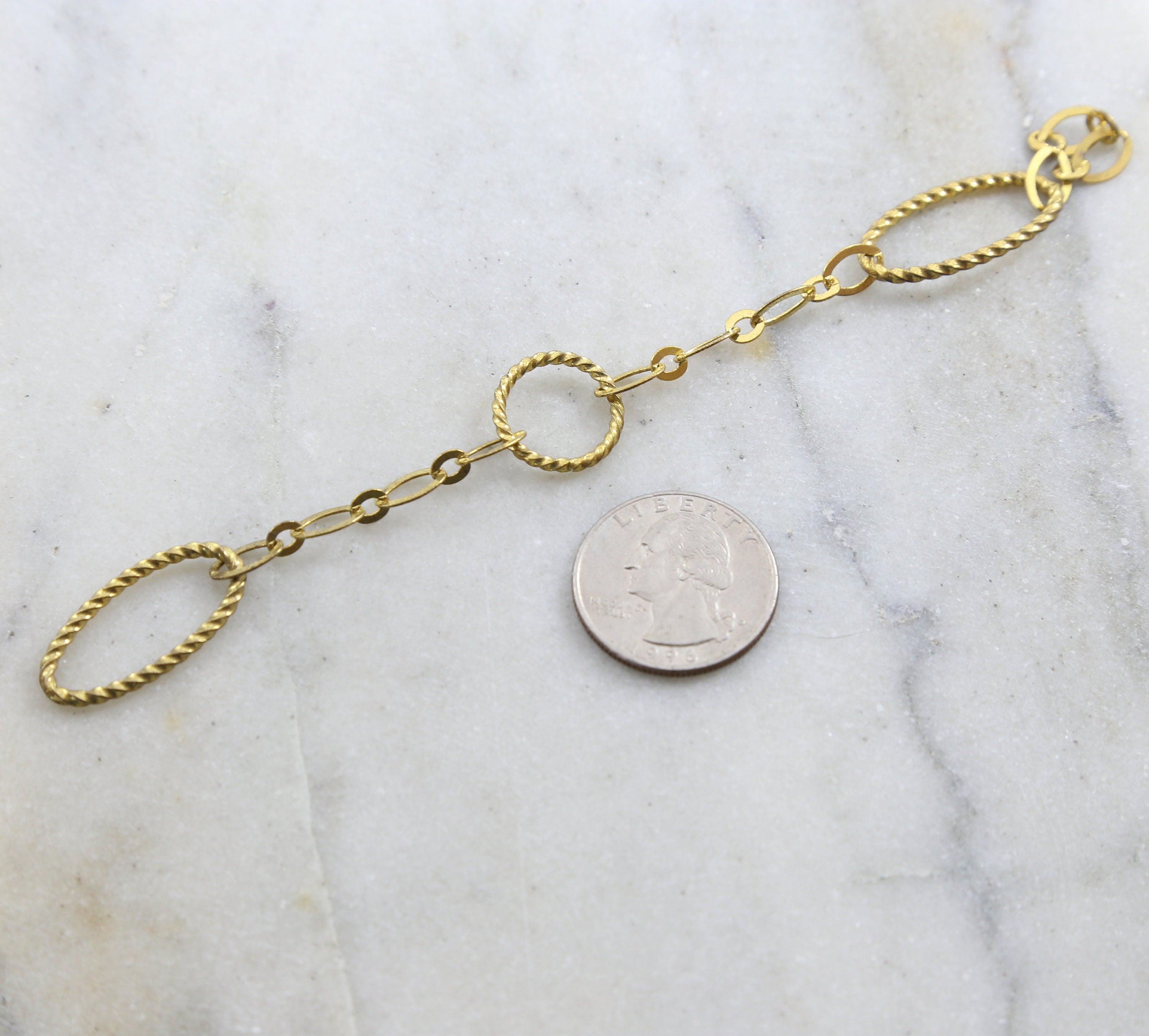 Brass Textured Oval Circle and Flat Chain in 5 Finishes – Sold by the Foot