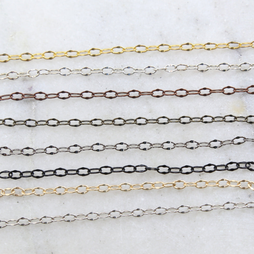 4mmx2.6mm Brass Dainty Oval Crimped Chain in Shiny Silver – Sold by the Foot