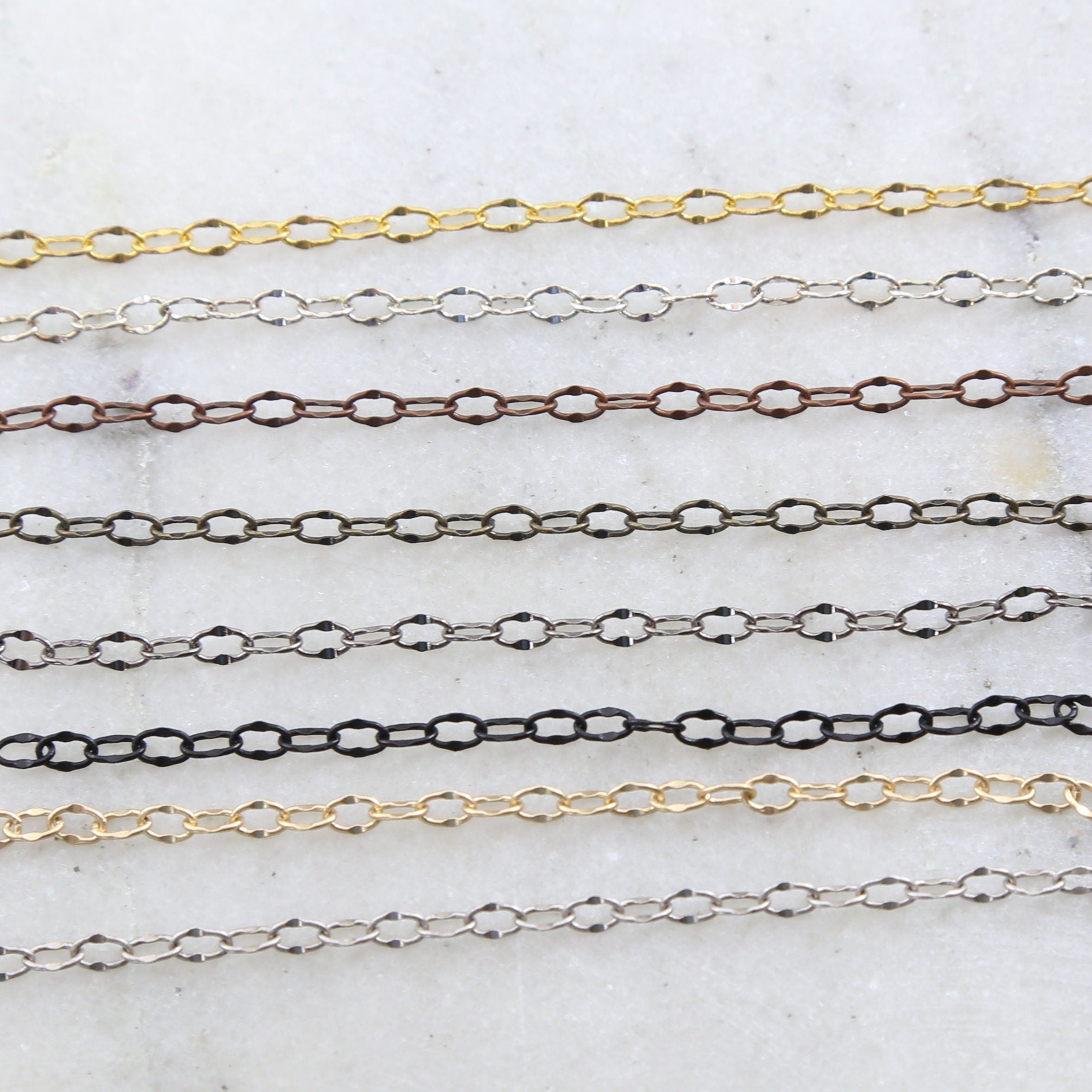 4mmx2.6mm Brass Dainty Oval Crimped Chain in Shiny Silver – Sold by the Foot