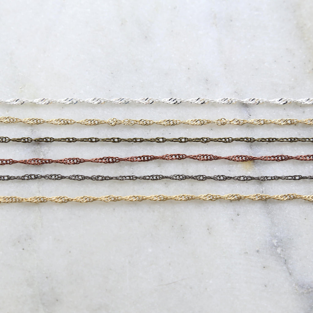 2mmx2mm Brass Dainty Minimal Twisted Chain in Shiny Silver – Sold by the Foot
