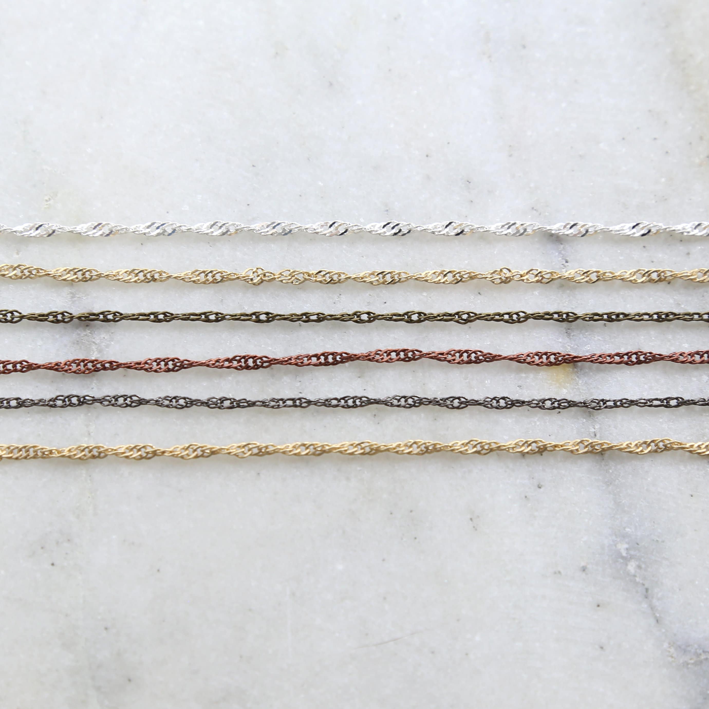 2mmx2mm Brass Dainty Minimal Twisted Chain in Shiny Silver – Sold by the Foot