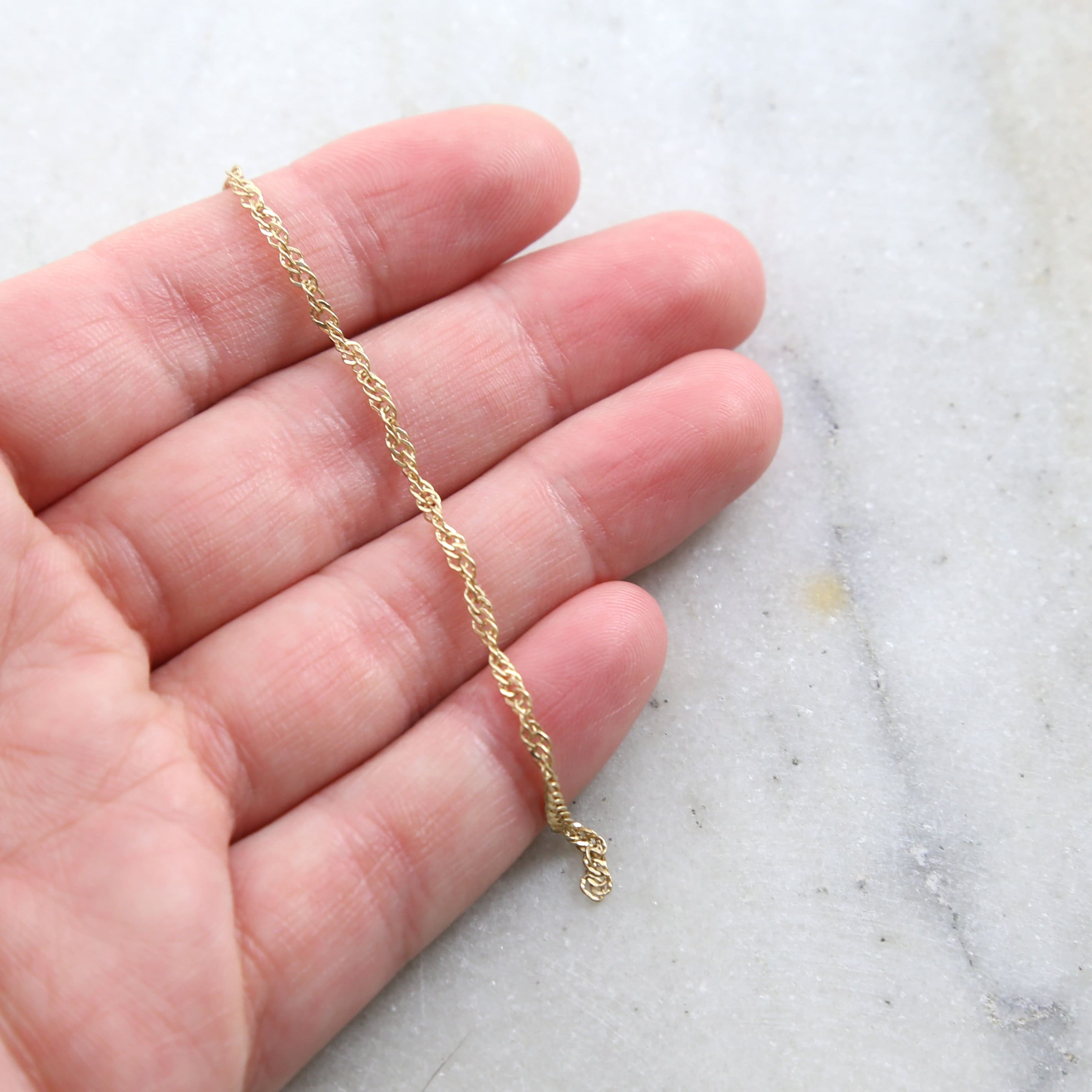 2mmx2mm Brass Dainty Minimal Twisted Chain in Shiny Silver – Sold by the Foot