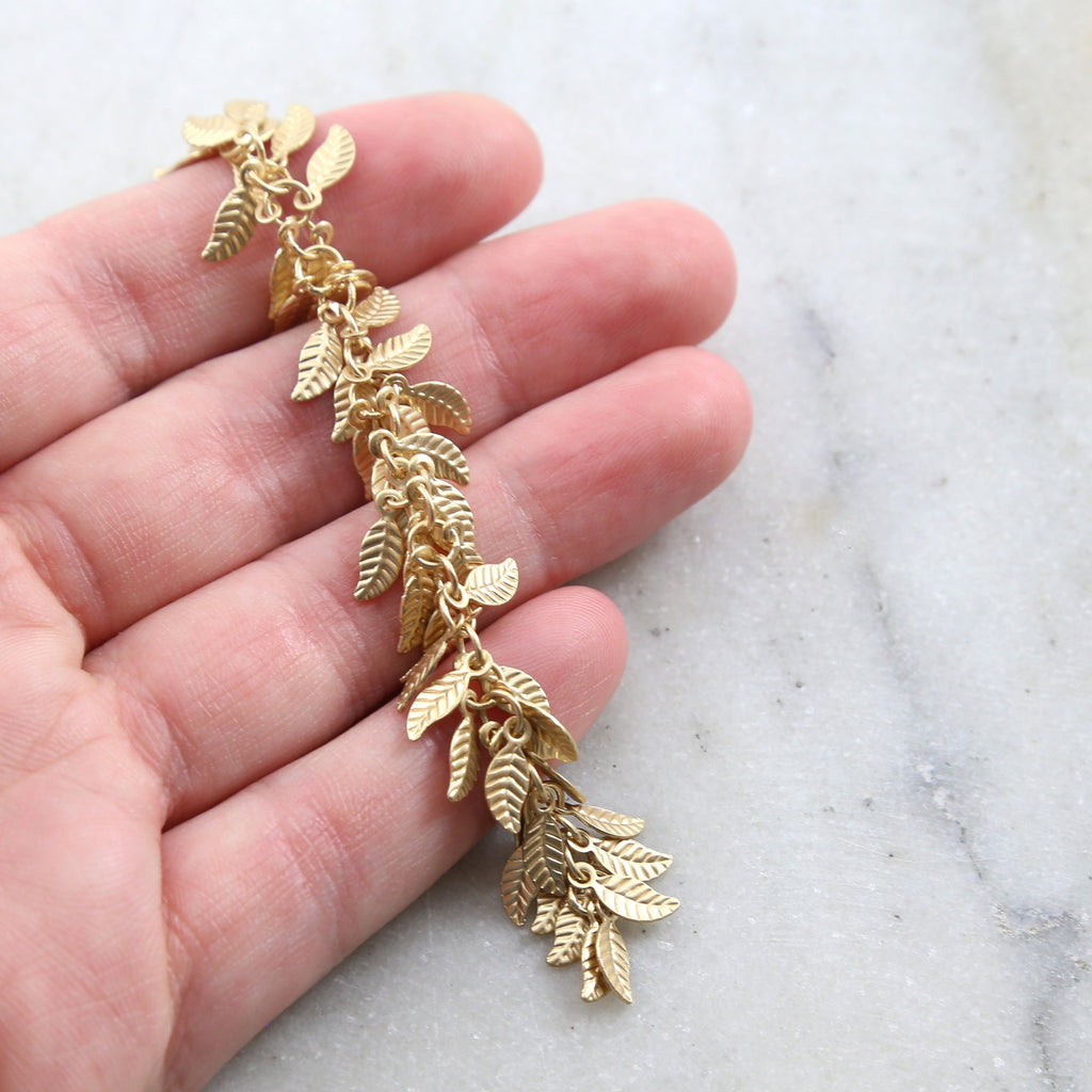 Brass Tiny Dangle Leaf Chain in Antique Silver Antique – Sold by the Foot