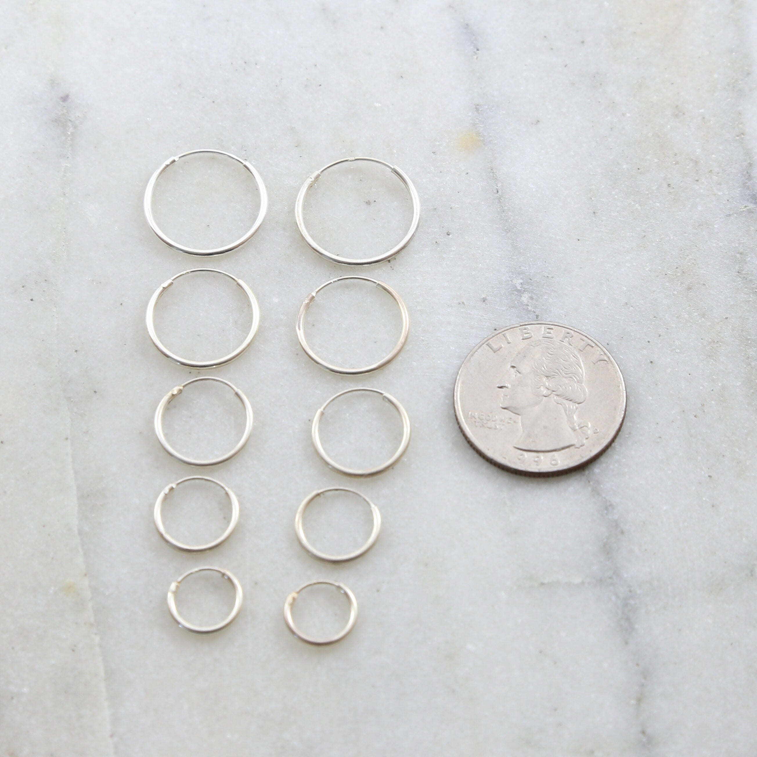 Sterling Silver Small Endless Hoop Earrings 18mm 16mm 14mm 12mm 10mm (2pc)