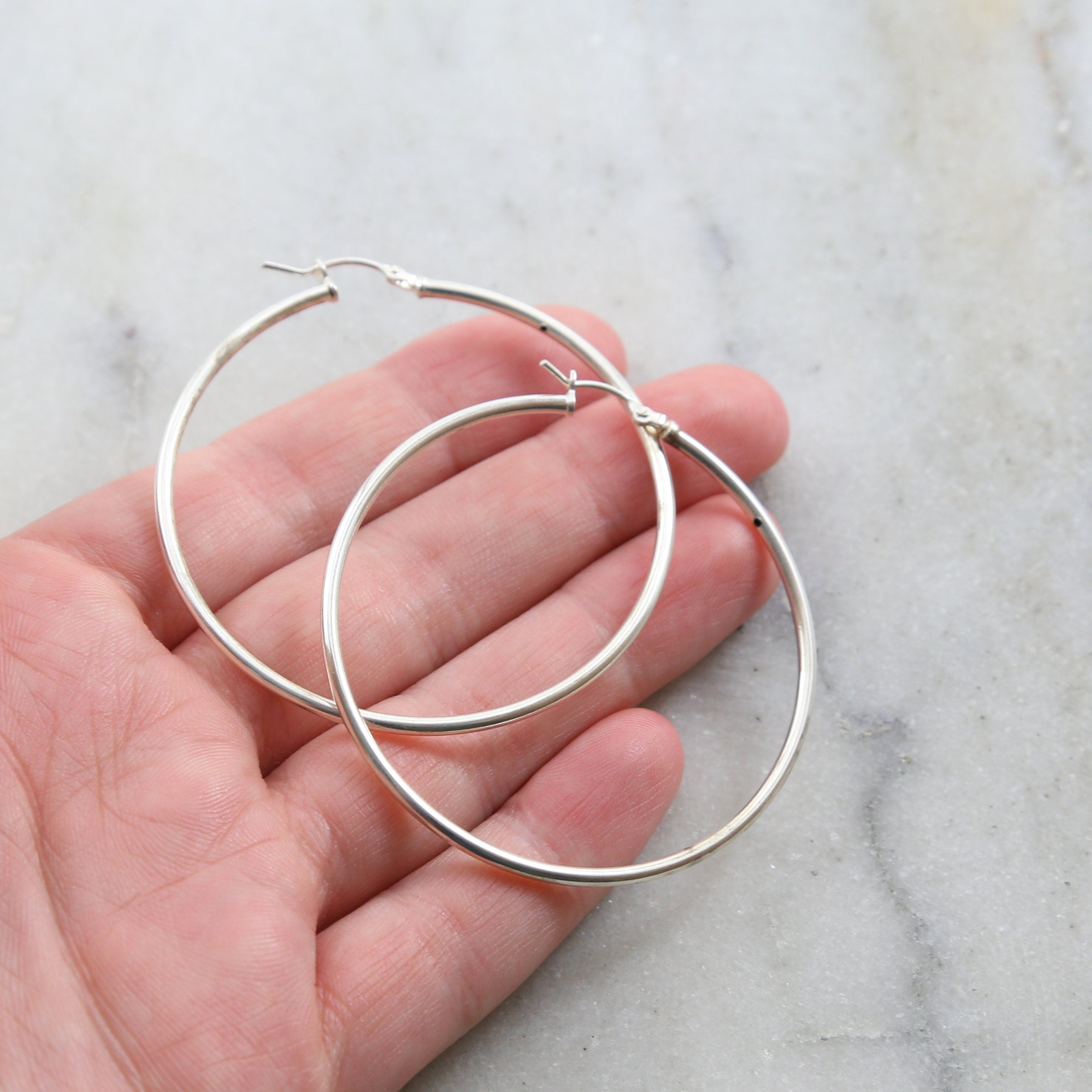 Sterling Silver Large 50mm Thick Flex Tube Hoop Earrings 2 Inch Earring (2pc)