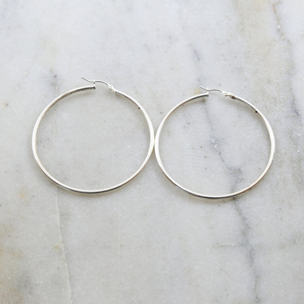 Sterling Silver Large 50mm Thick Flex Tube Hoop Earrings 2 Inch Earring (2pc)